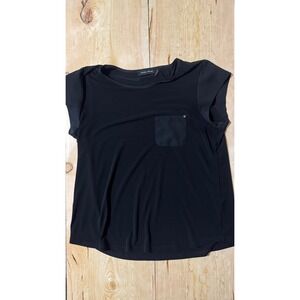 Ivanka Trump Womens Black Cap Sleeve Pocket Top Blouse Career Size S